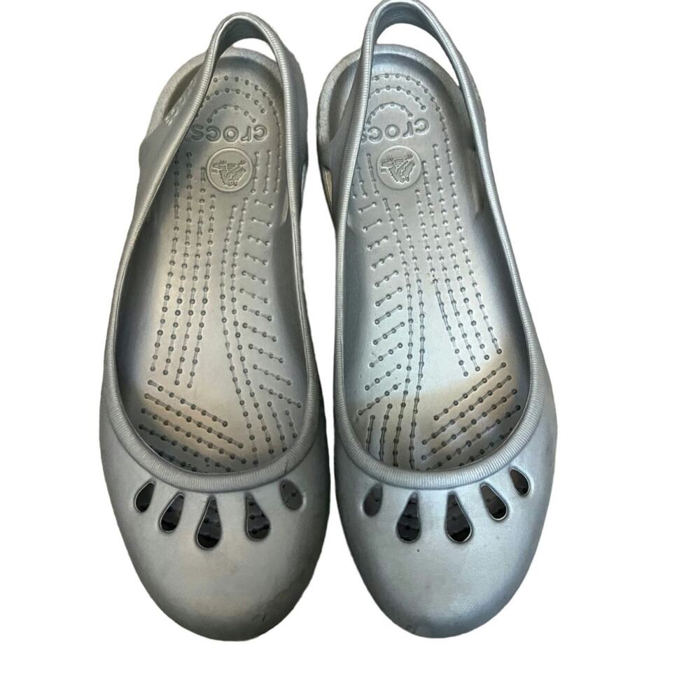CROCS US 7 Women MALINDI BALLET SLING BACK FLAT Shoes Silver Gray Good Condition
